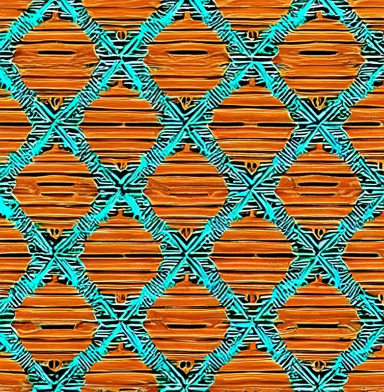 Generated candidate pattern: turquoise lattice over orange stripes