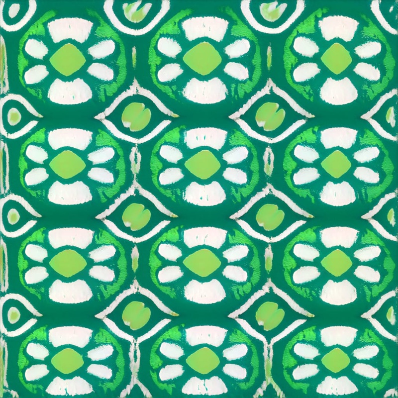 Generated candidate pattern: green and white floral medallions, later used on the bomber jacket